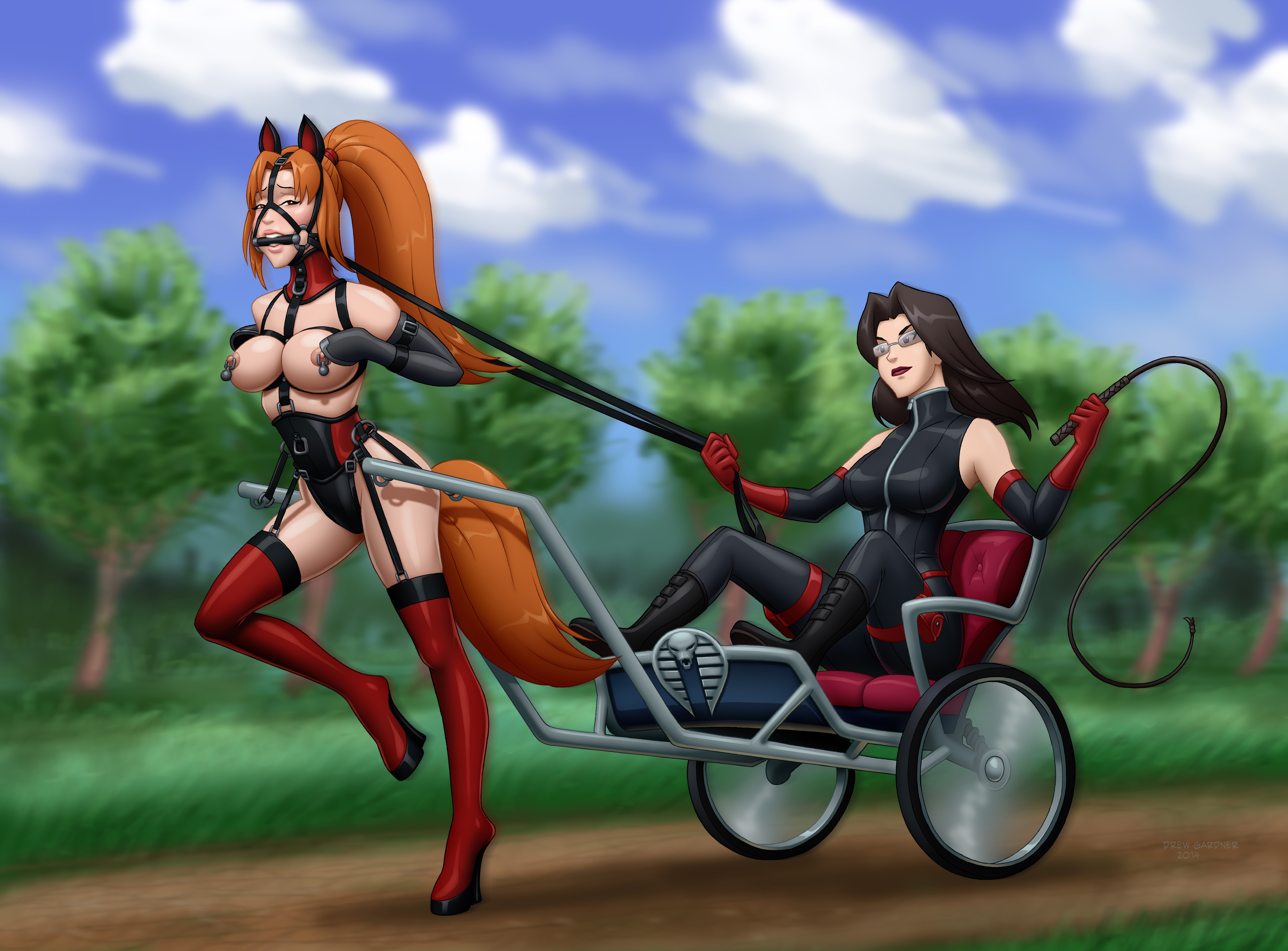 Bdsm 2 ponygirls pulling a cart